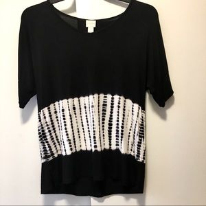 Chico’s Black & White Tye-Dye Strip Blouse